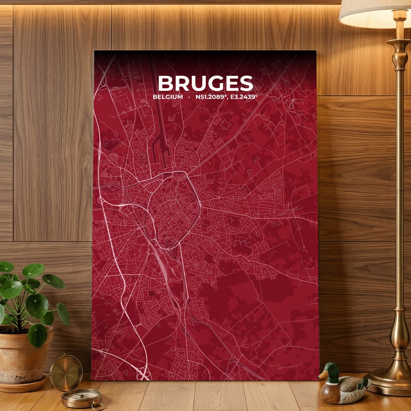 Bruges Garnet Map Poster