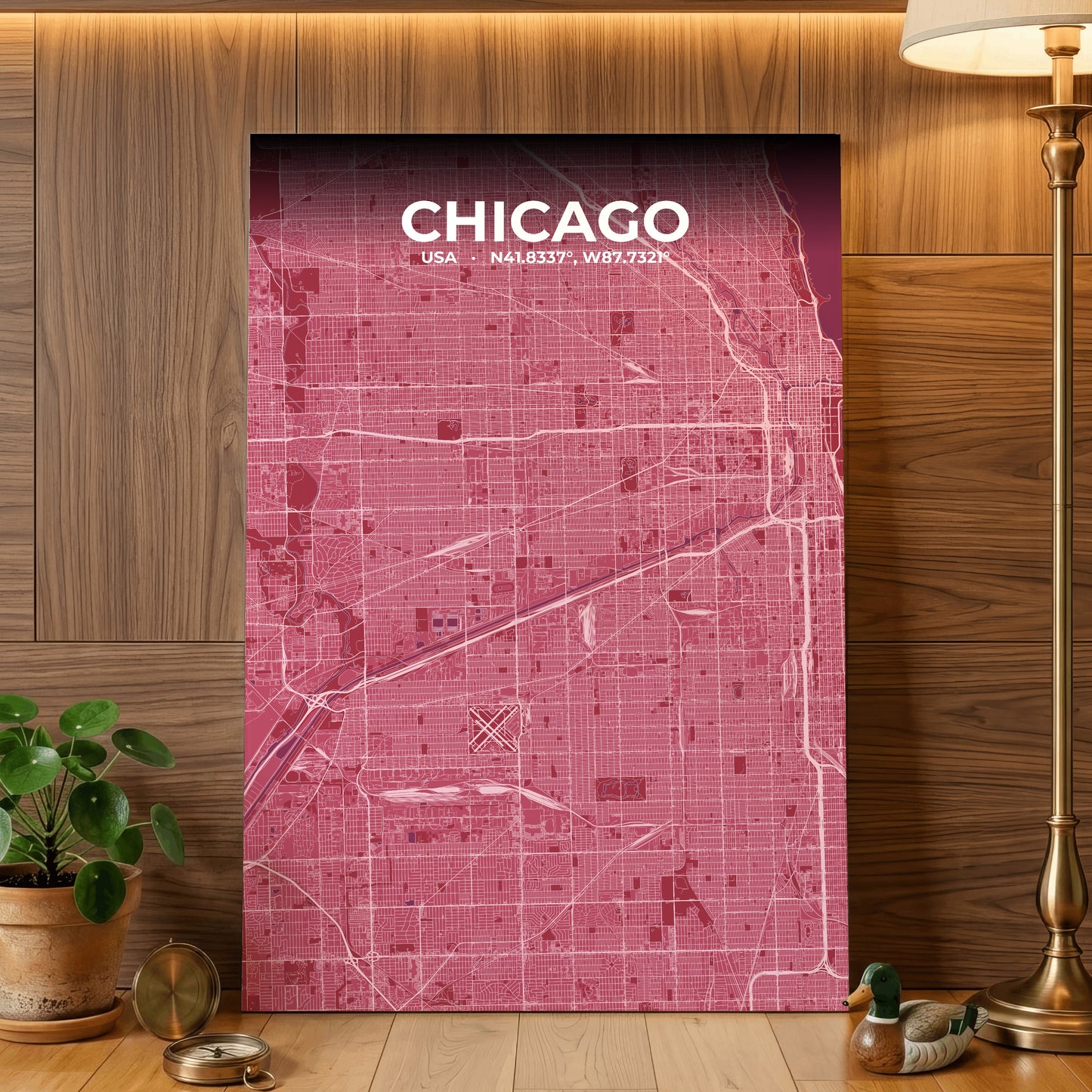Chicago Scarlet Map Poster