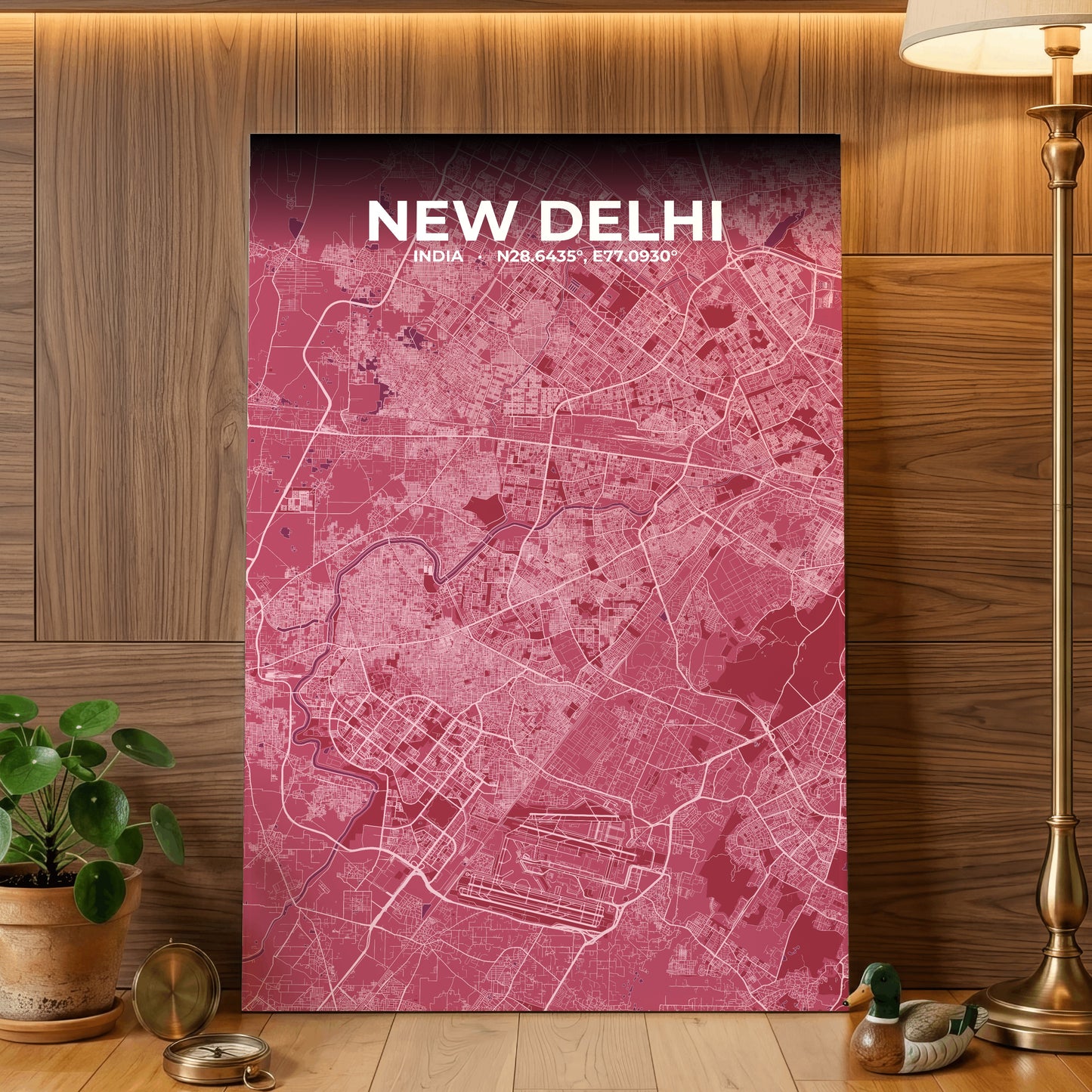 New Delhi Scarlet Map Poster