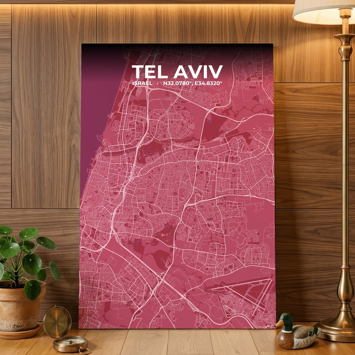 Tel Aviv Scarlet Map Poster