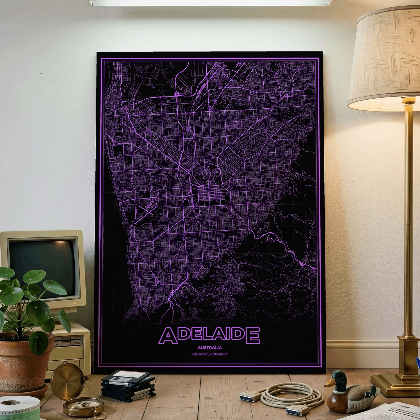 Adelaide Phosphor Map Poster - EGA Violet