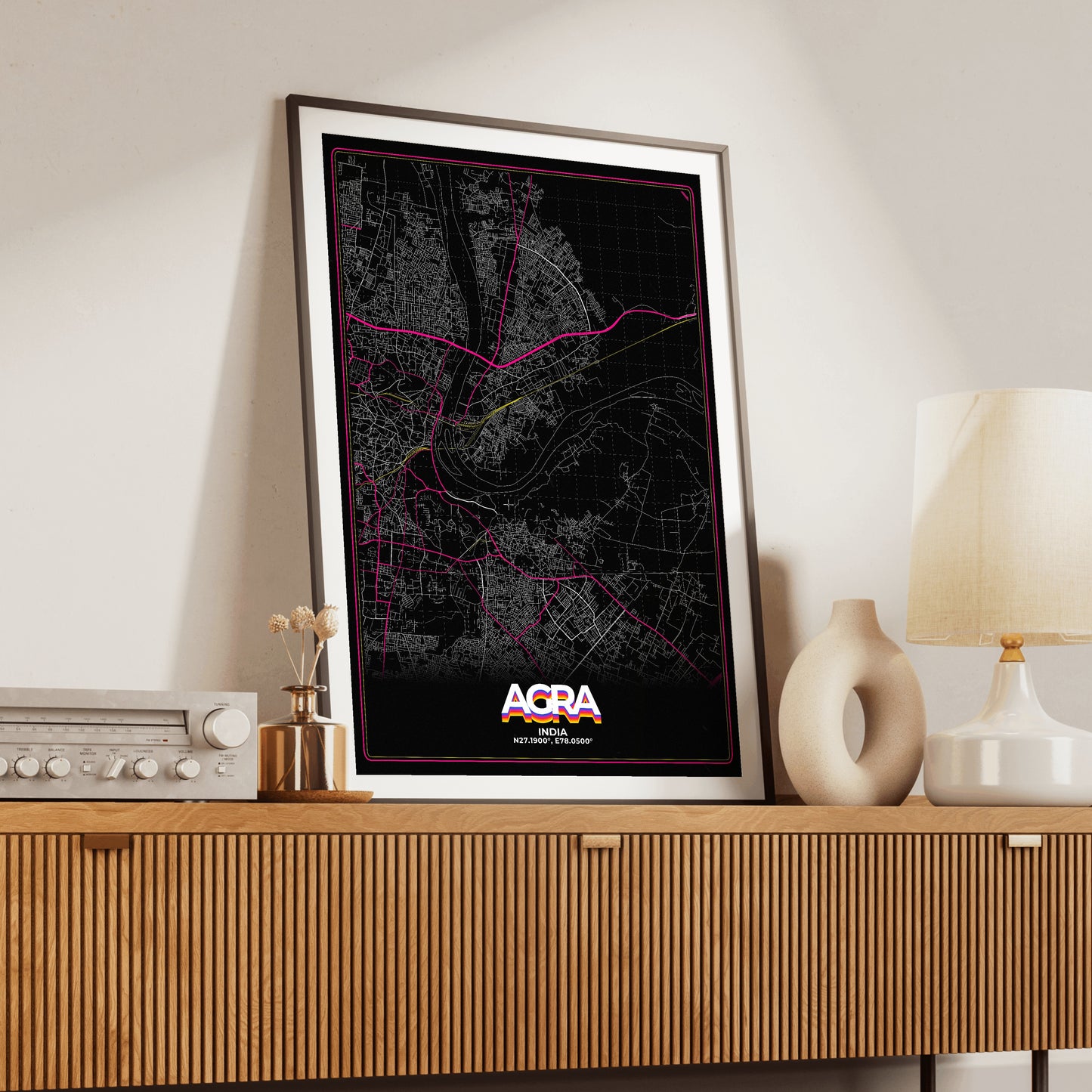 Agra Retro Map Poster
