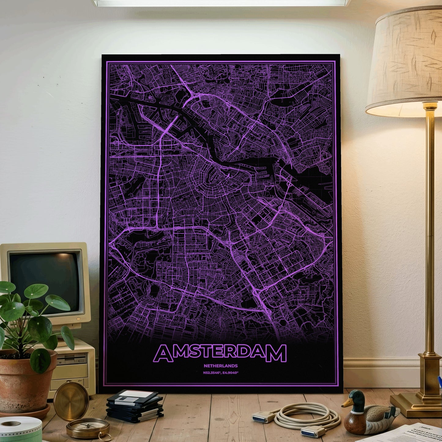 Amsterdam Phosphor Map Poster - EGA Violet