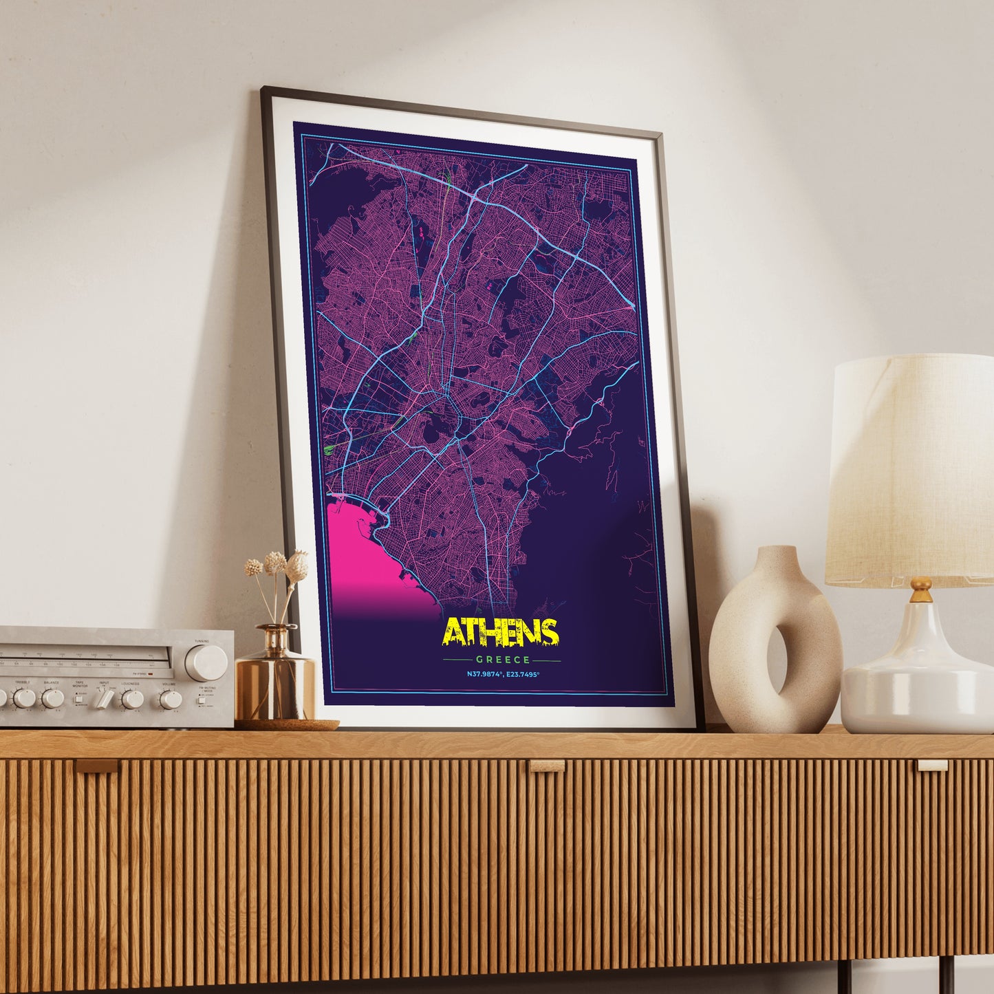 Athens Cyberpunk Map Poster