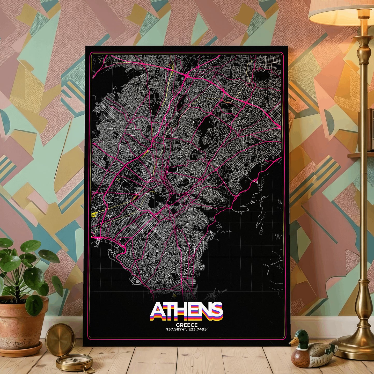 Athens Retro Map Poster