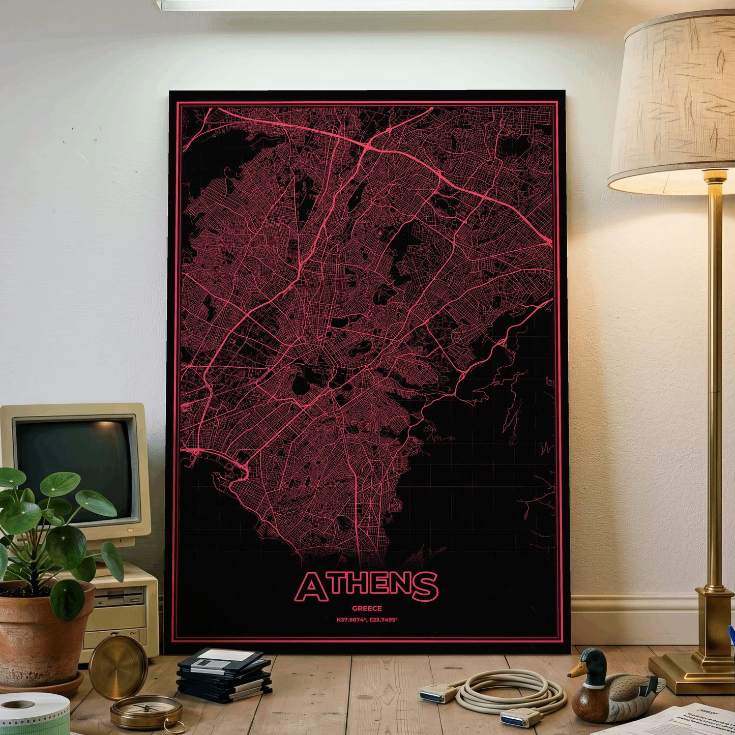 Athens Phosphor Map Poster - System Alert