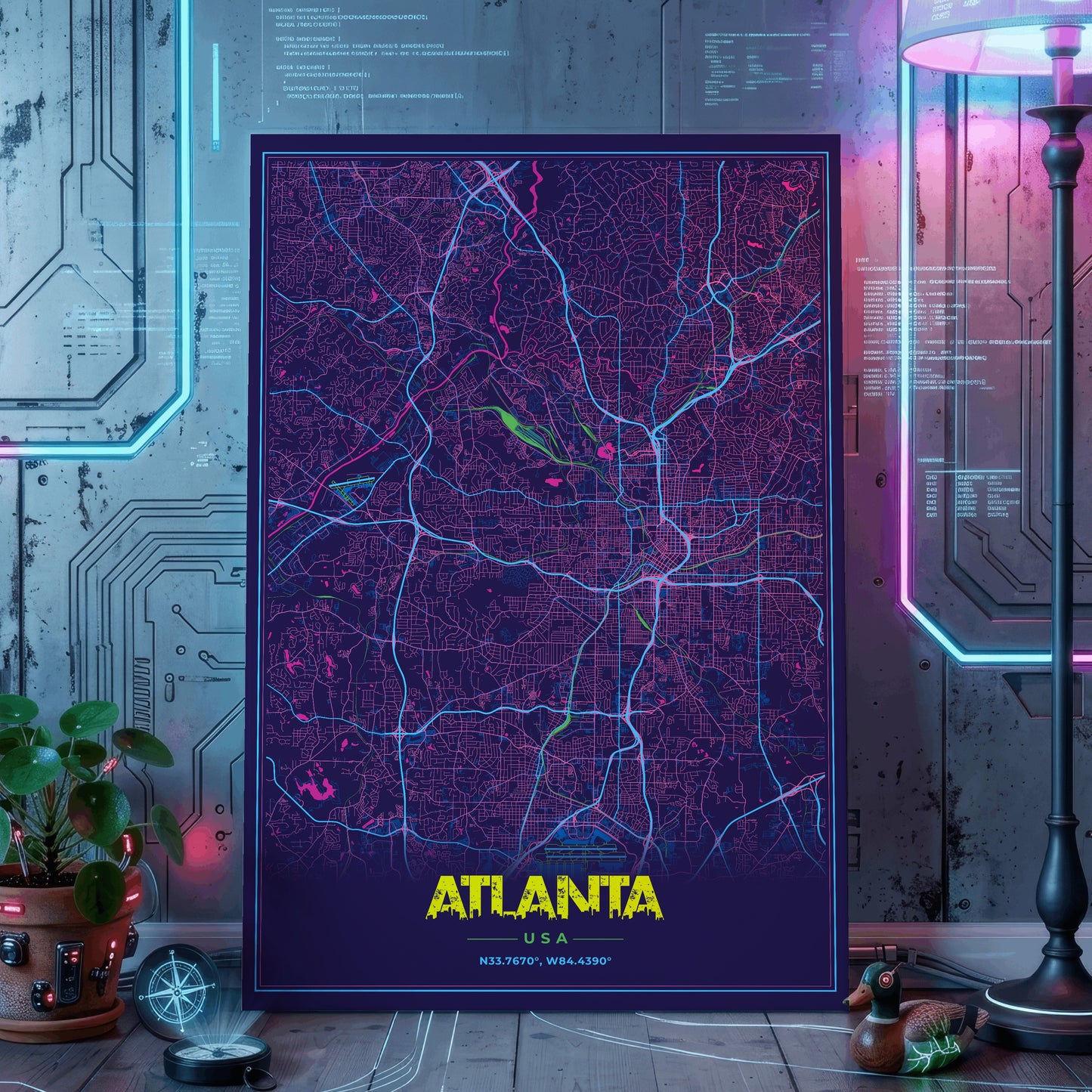 Atlanta Cyberpunk Map Poster