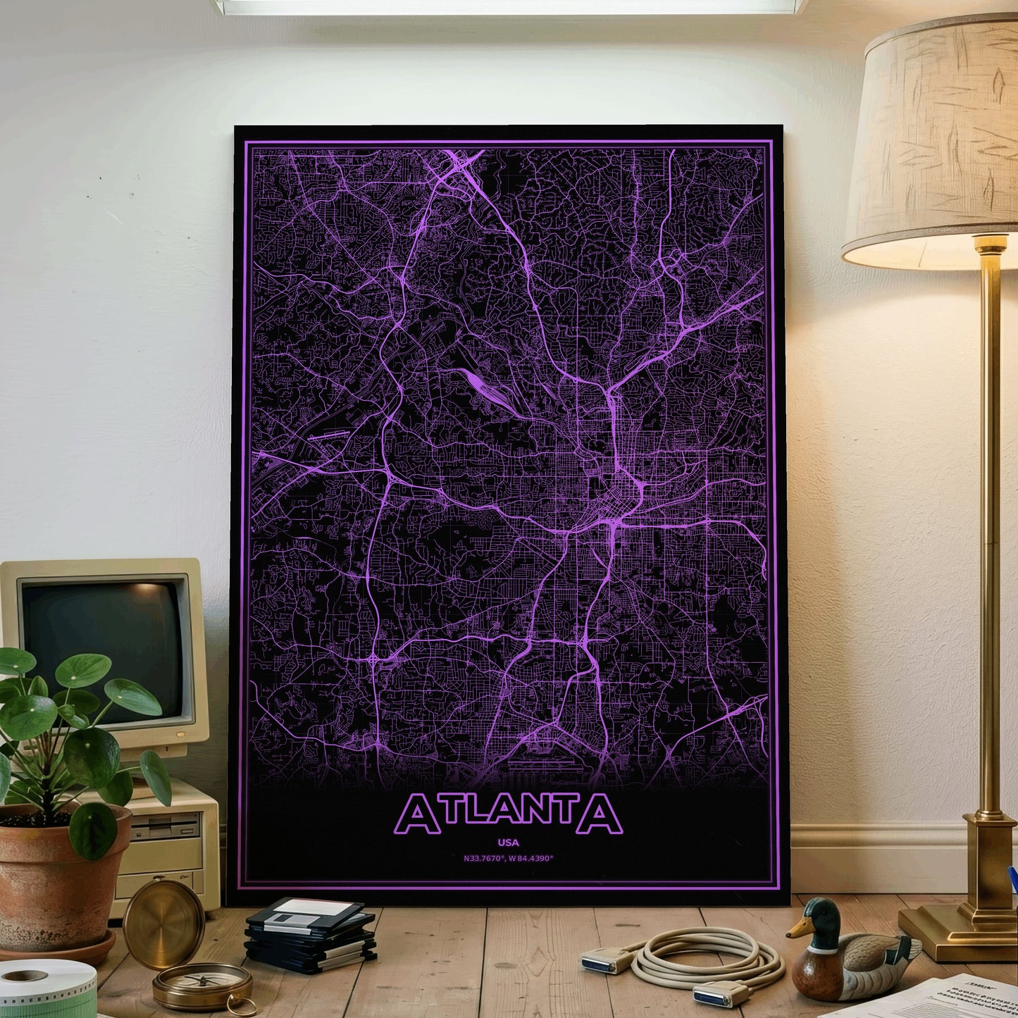 Atlanta Phosphor Map Poster - EGA Violet