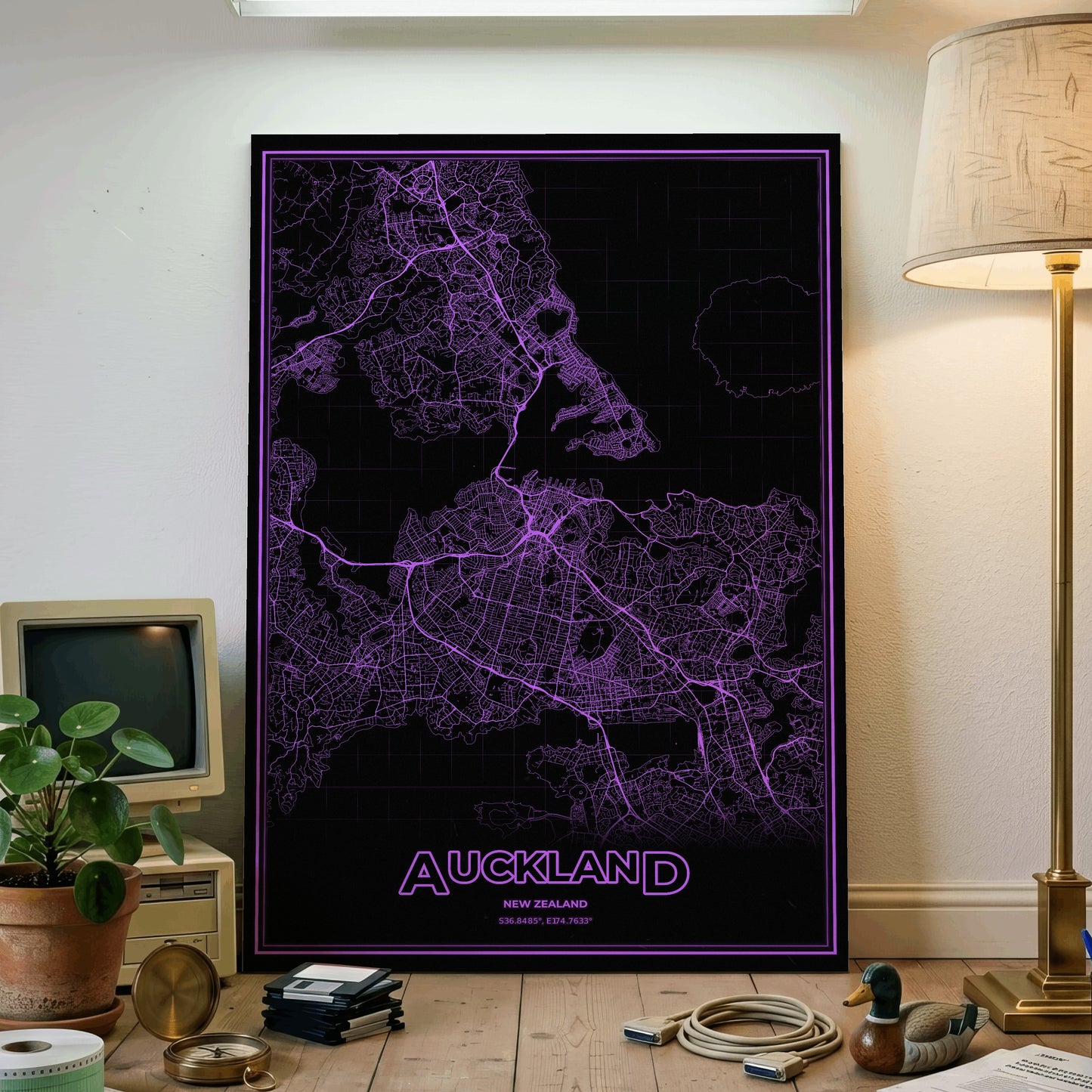 Auckland Phosphor Map Poster - EGA Violet