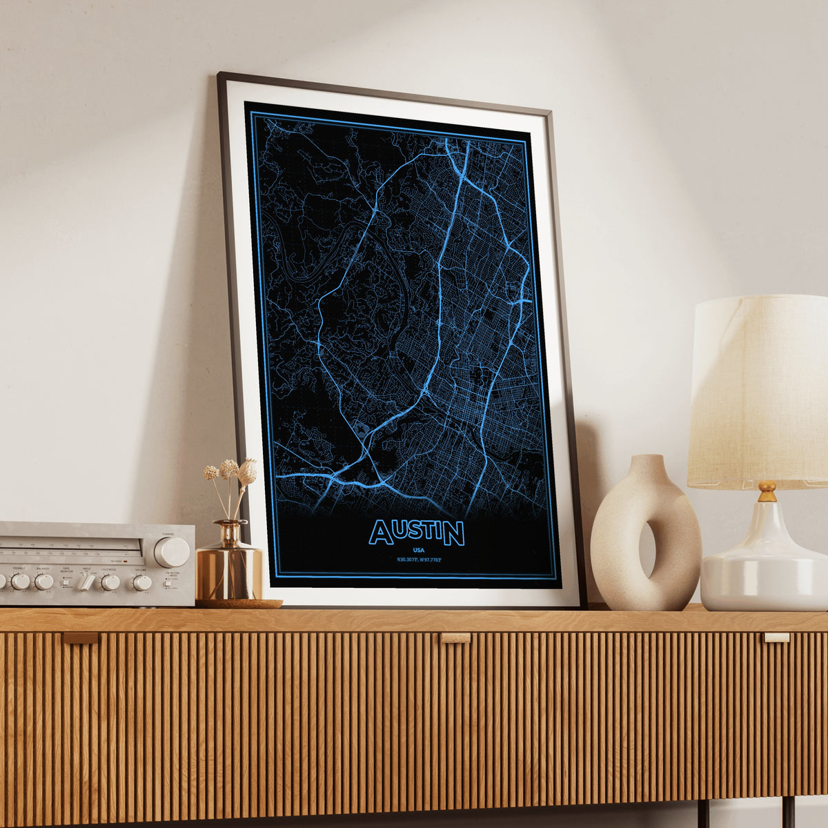 Austin Phosphor Map Poster - IBM Blue