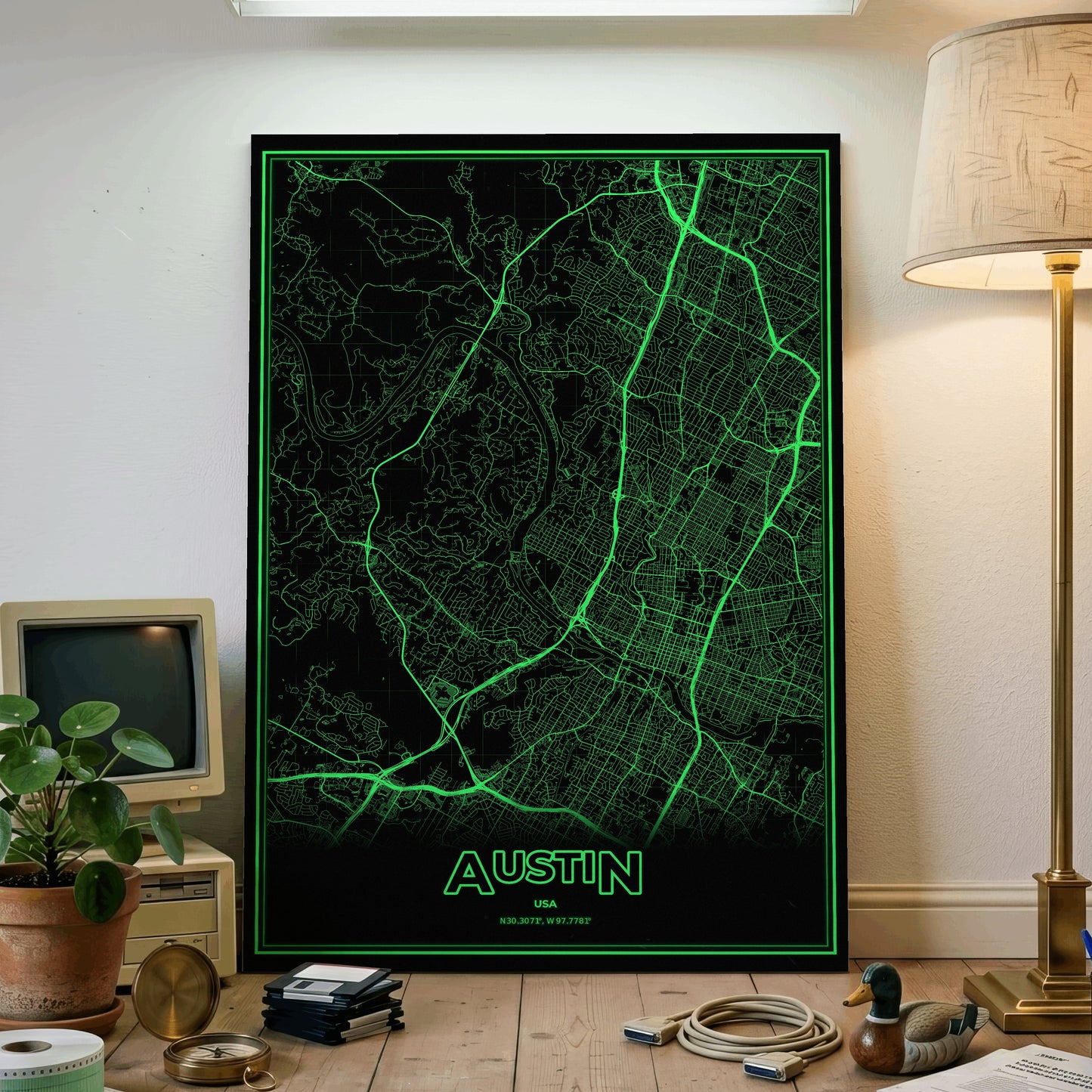 Austin Phosphor Map Poster - Phosphor Green
