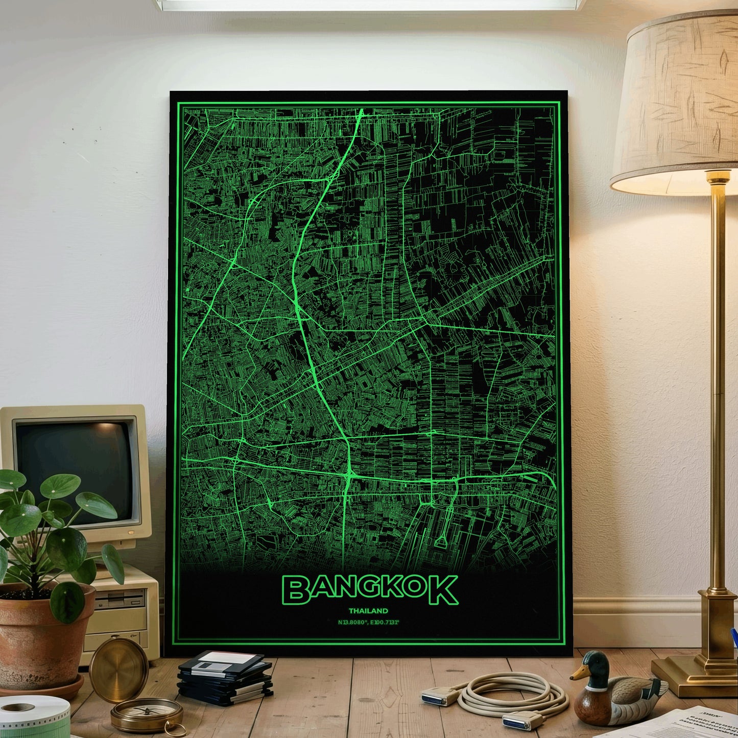 Bangkok Phosphor Map Poster - Phosphor Green