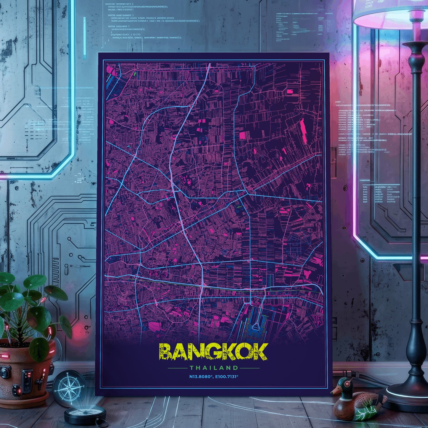 Bangkok Cyberpunk Map Poster