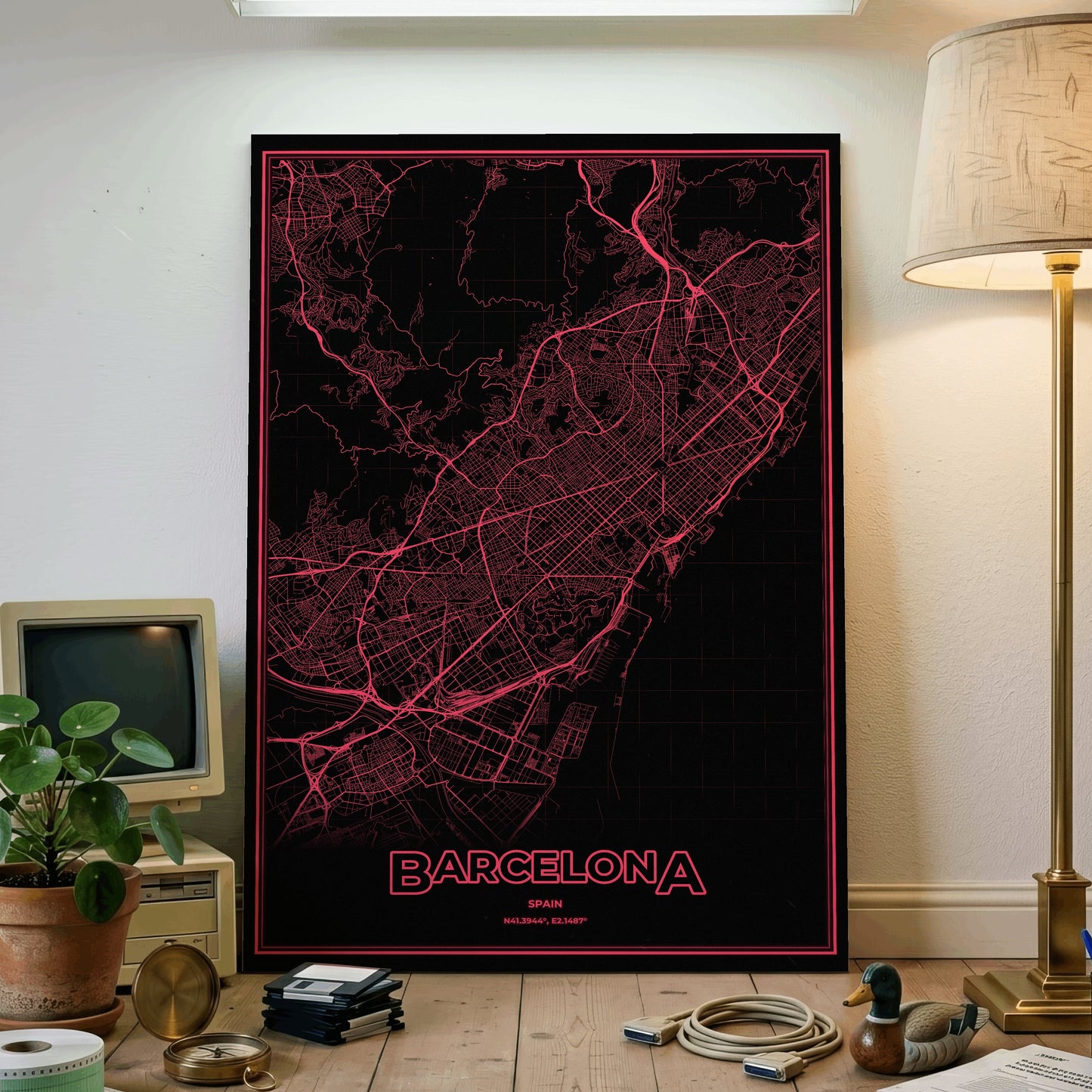 Barcelona Phosphor Map Poster - System Alert