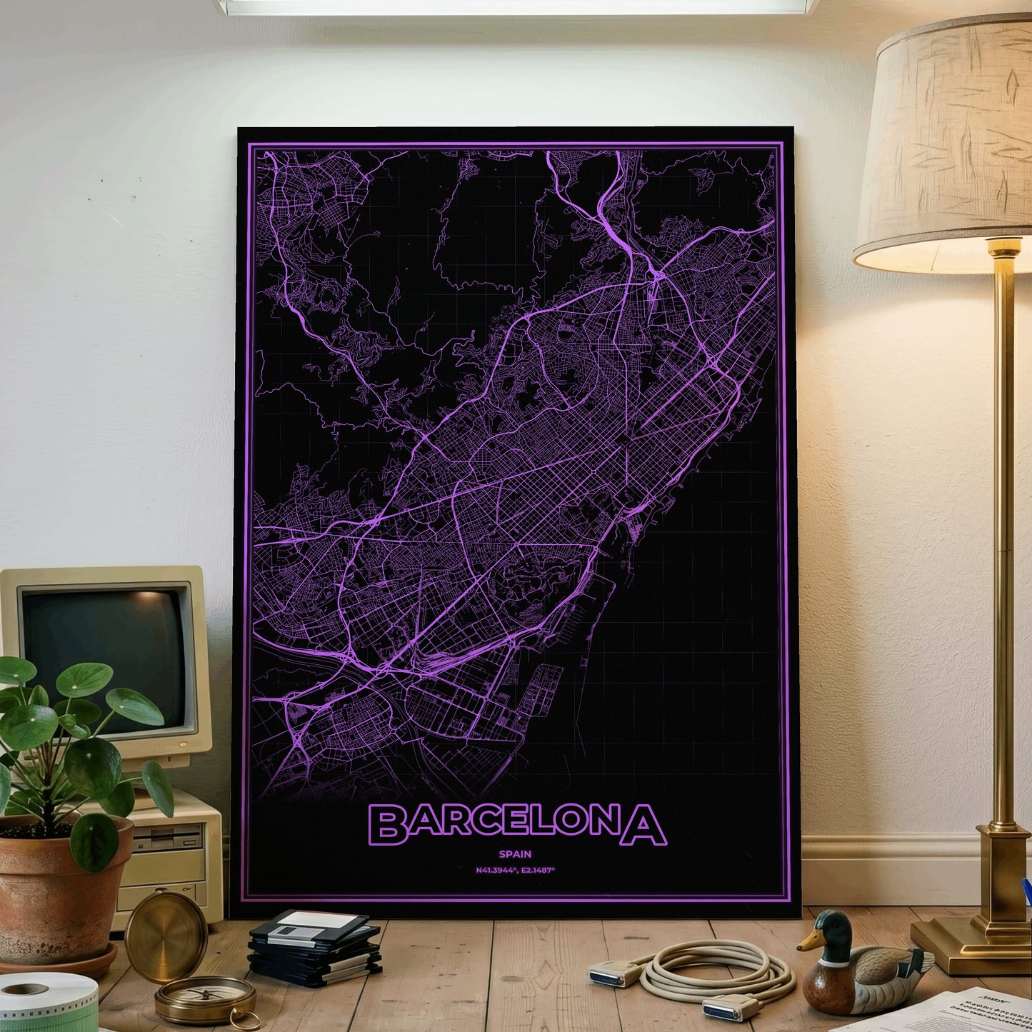 Barcelona Phosphor Map Poster - EGA Violet