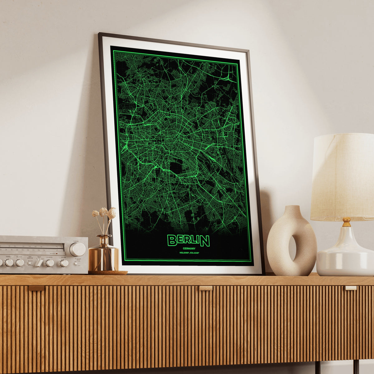Berlin Phosphor Map Poster - Phosphor Green