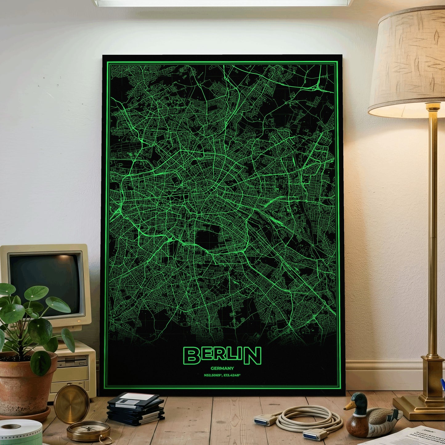 Berlin Phosphor Map Poster - Phosphor Green