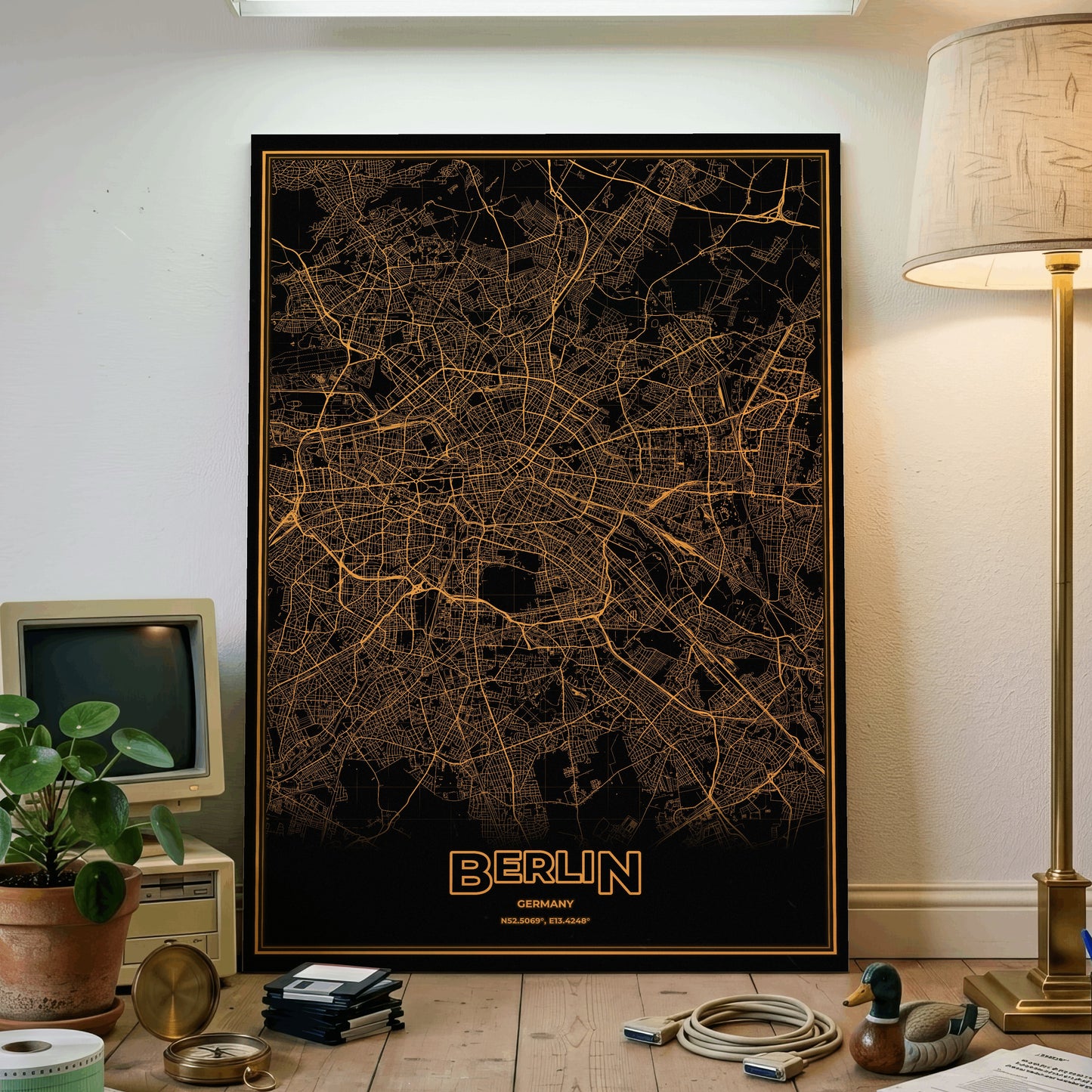 Berlin Phosphor Map Poster - Amber CRT