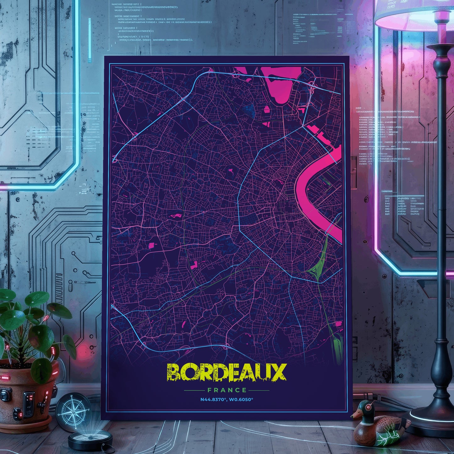 Bordeaux Cyberpunk Map Poster