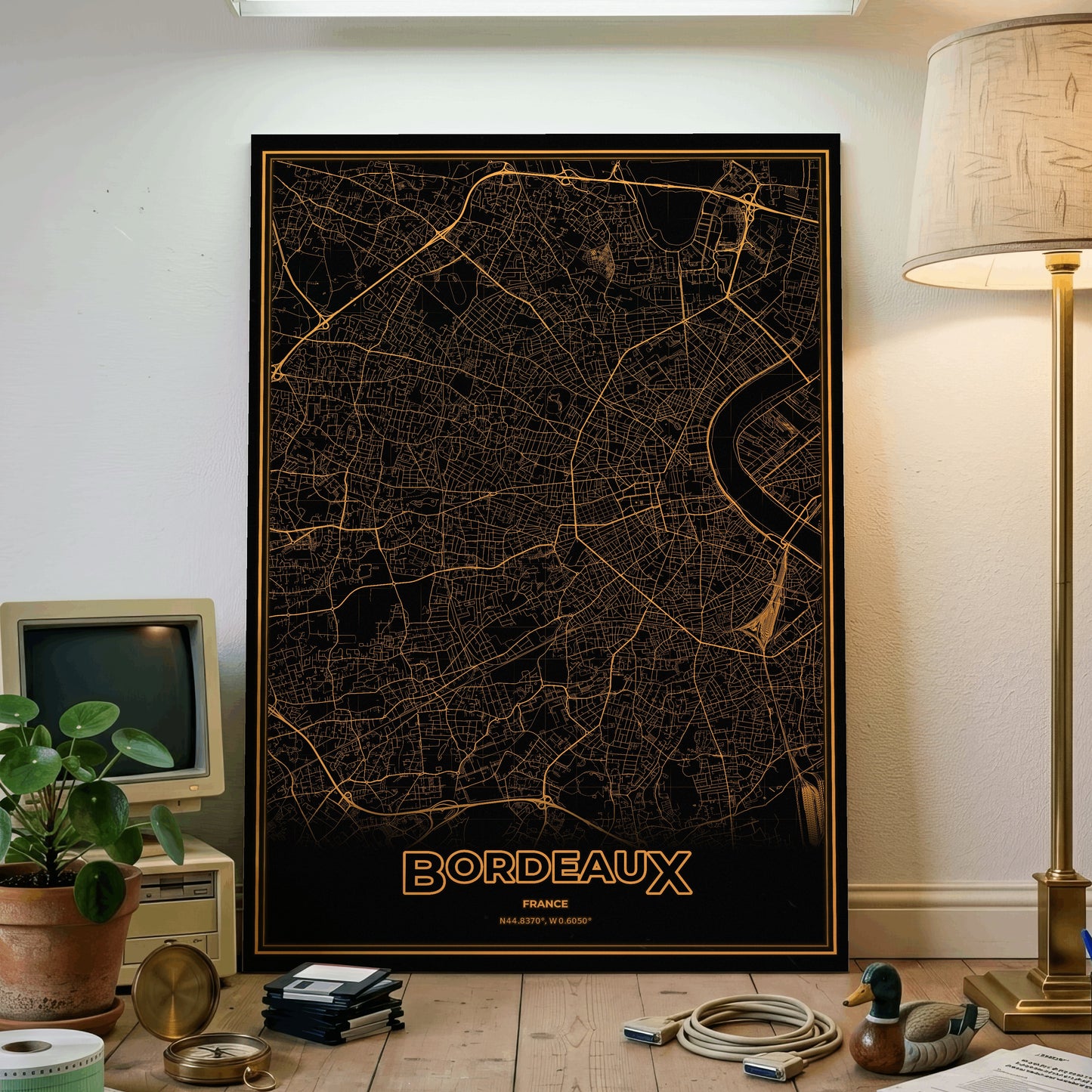 Bordeaux Phosphor Map Poster - Amber CRT