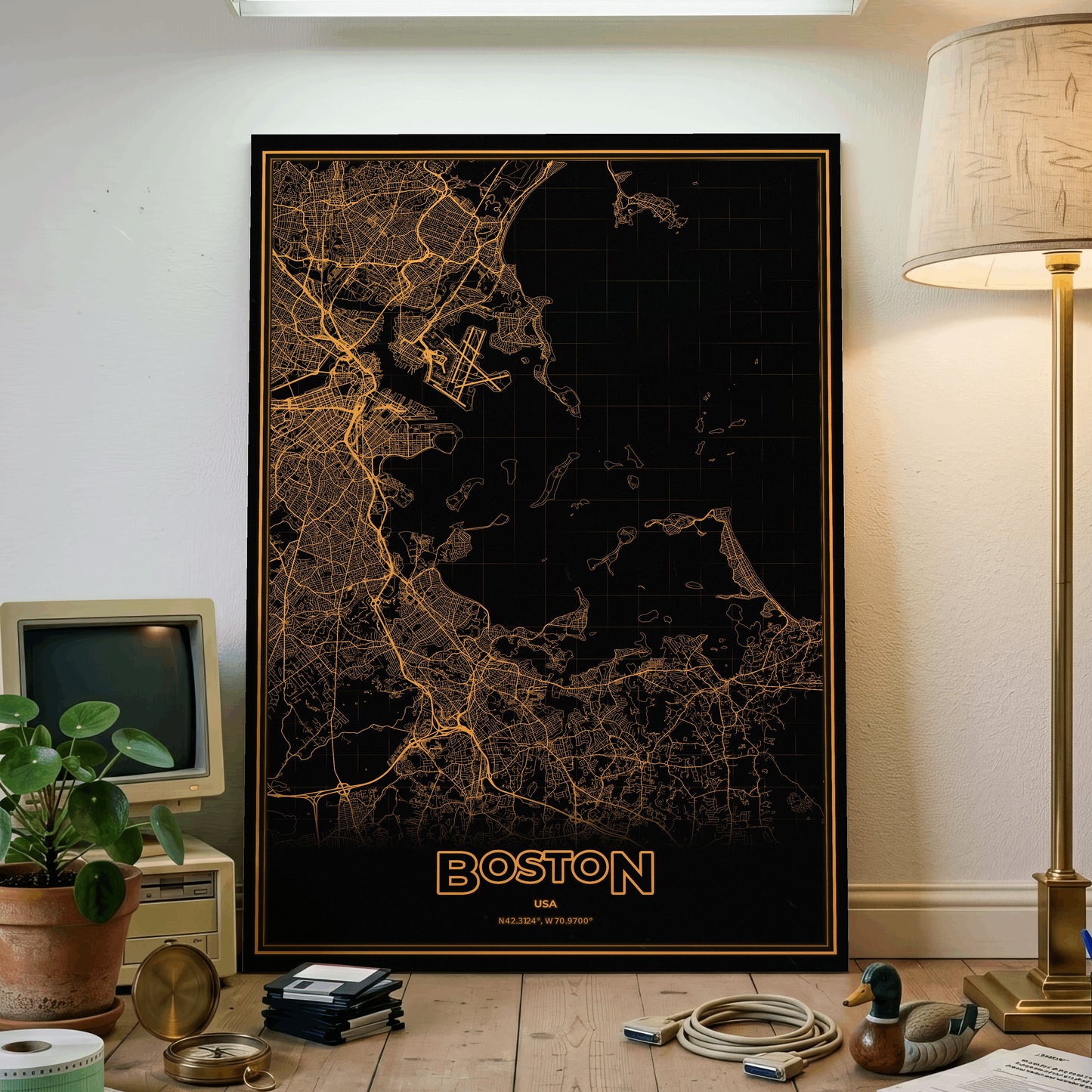 Boston Phosphor Map Poster - Amber CRT