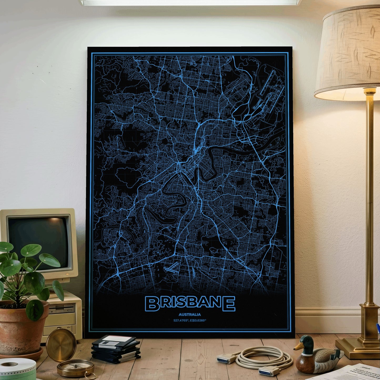 Brisbane Phosphor Map Poster - IBM Blue