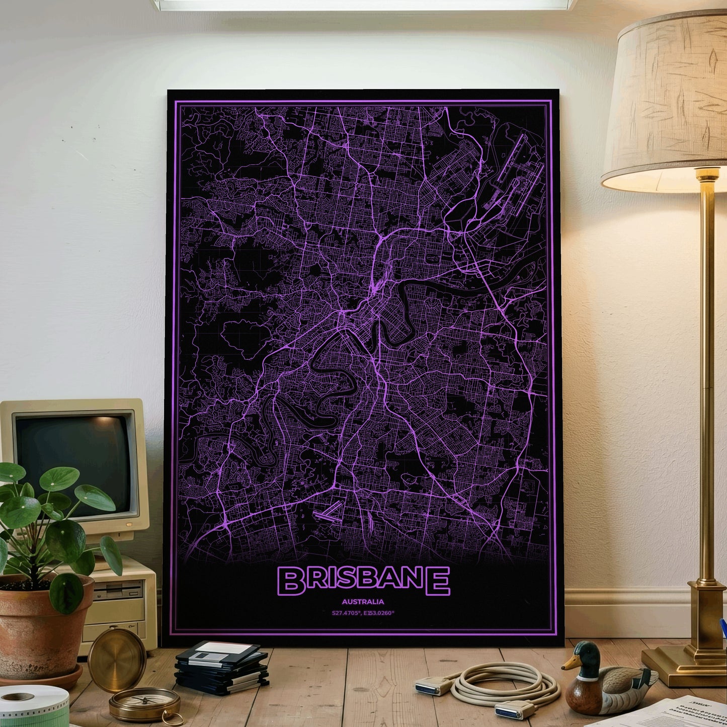 Brisbane Phosphor Map Poster - EGA Violet
