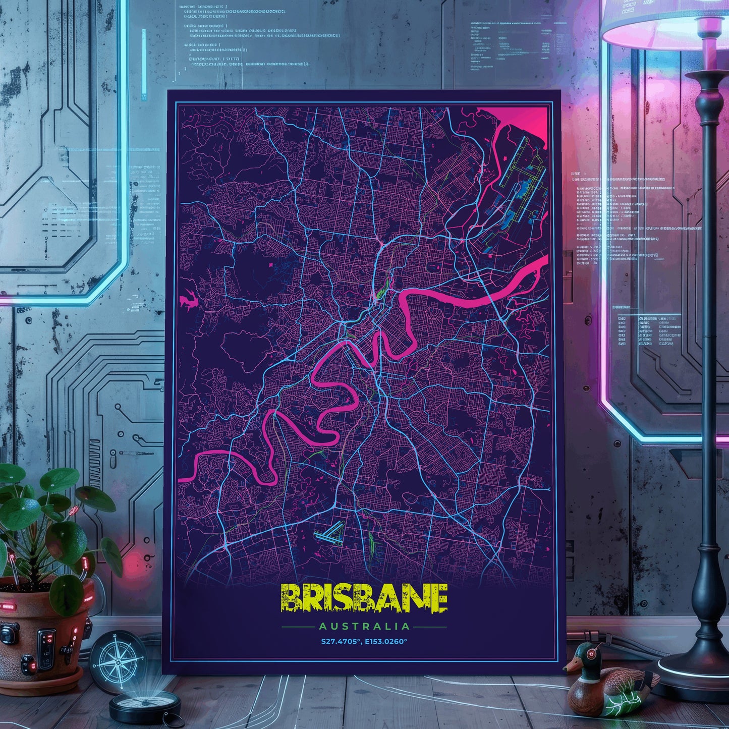 Brisbane Cyberpunk Map Poster