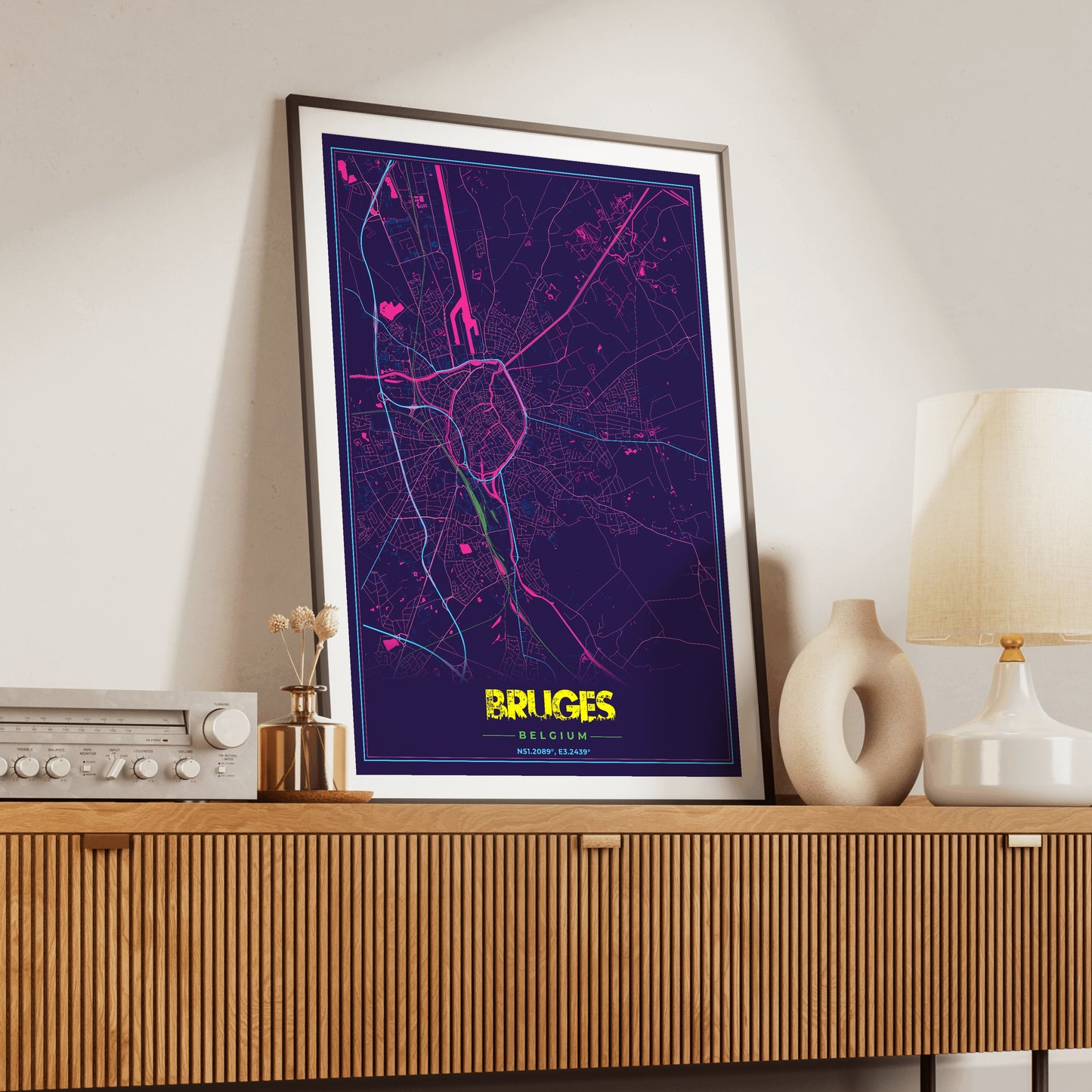 Bruges Cyberpunk Map Poster
