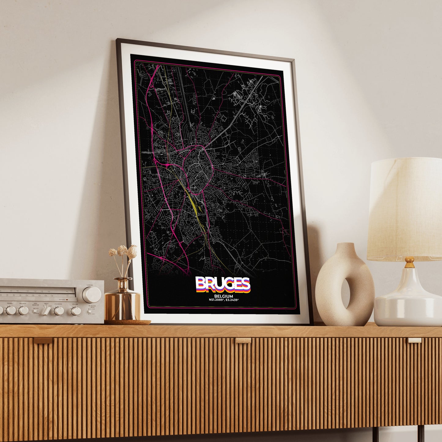 Bruges Retro Map Poster