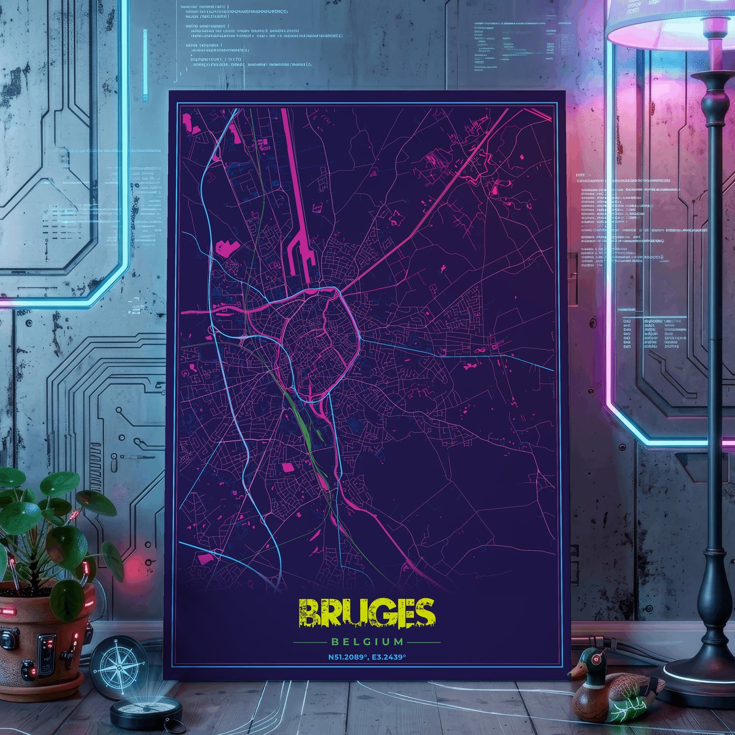 Bruges Cyberpunk Map Poster