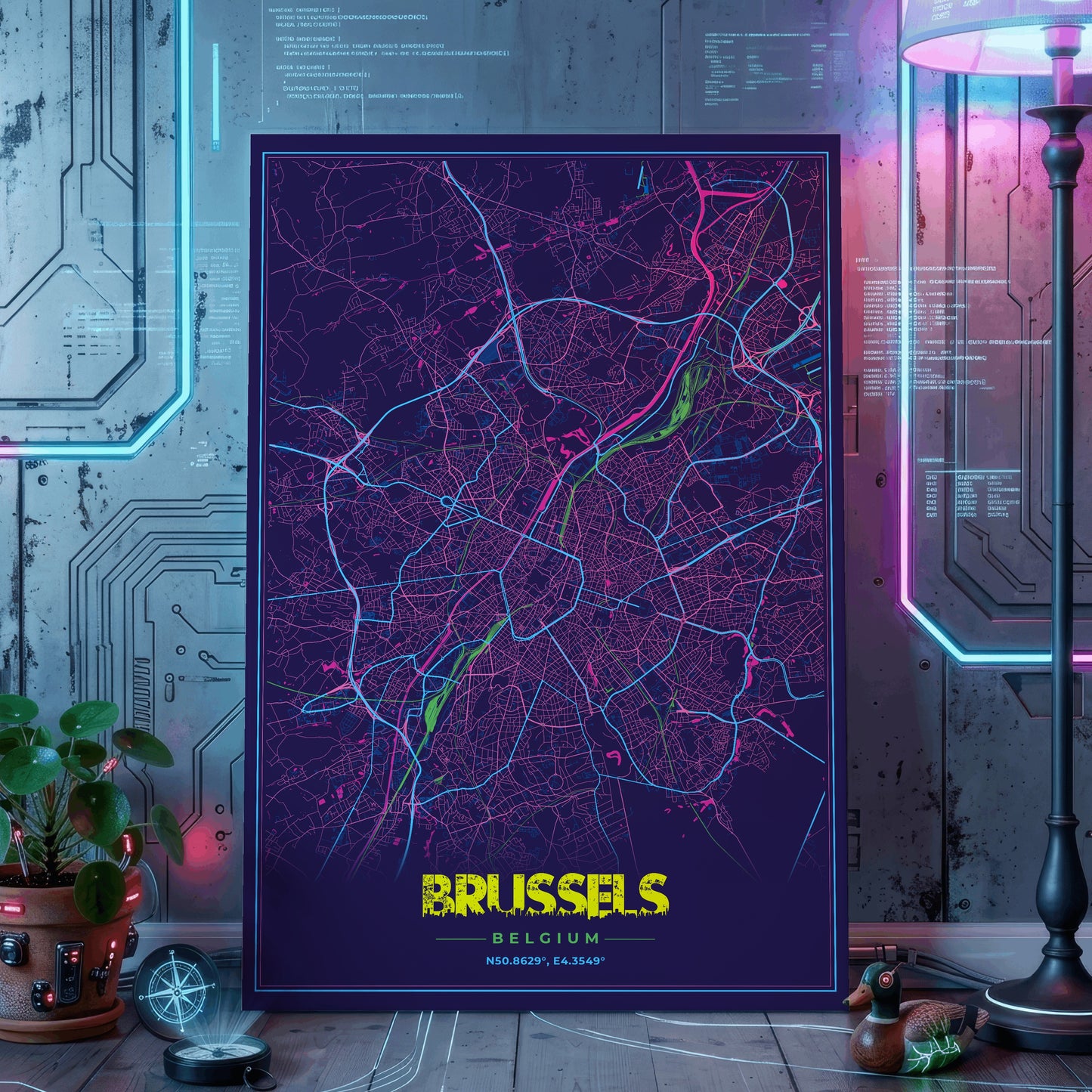 Brussels Cyberpunk Map Poster