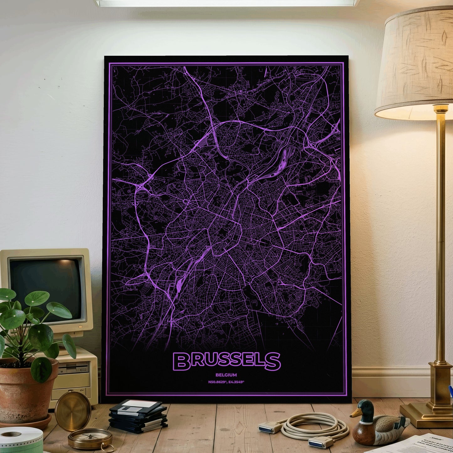 Brussels Phosphor Map Poster - EGA Violet