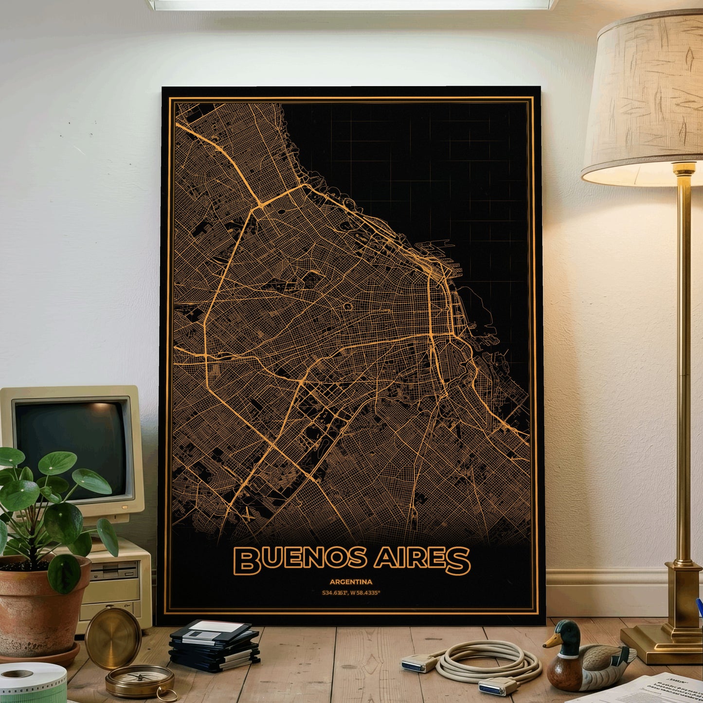 Buenos Aires Phosphor Map Poster - Amber CRT