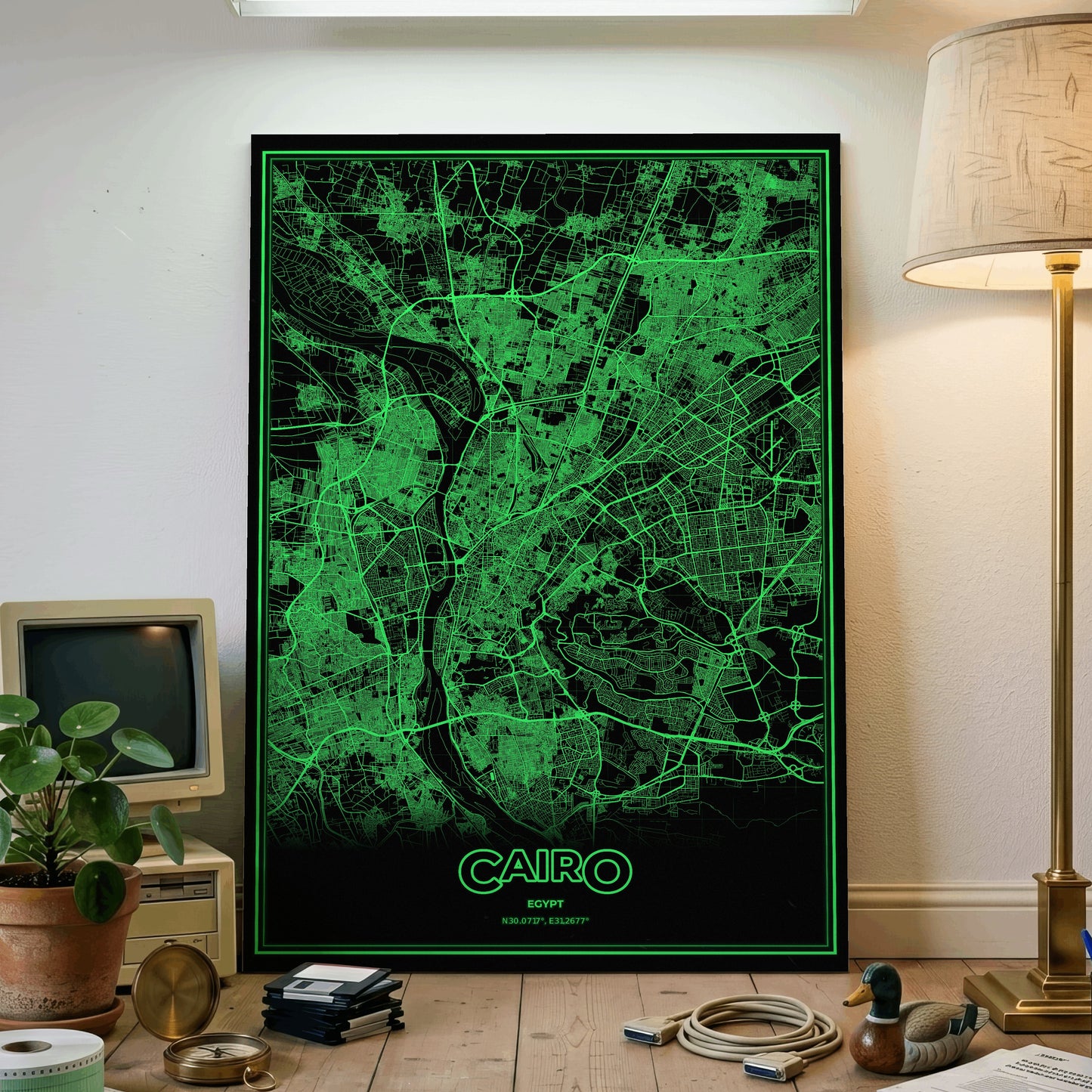 Cairo Phosphor Map Poster - Phosphor Green