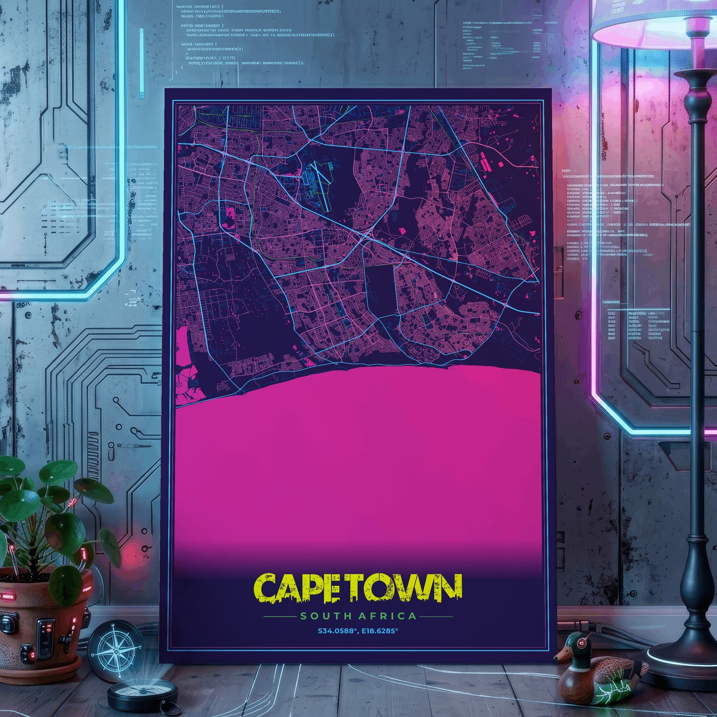 Cape Town Cyberpunk Map Poster
