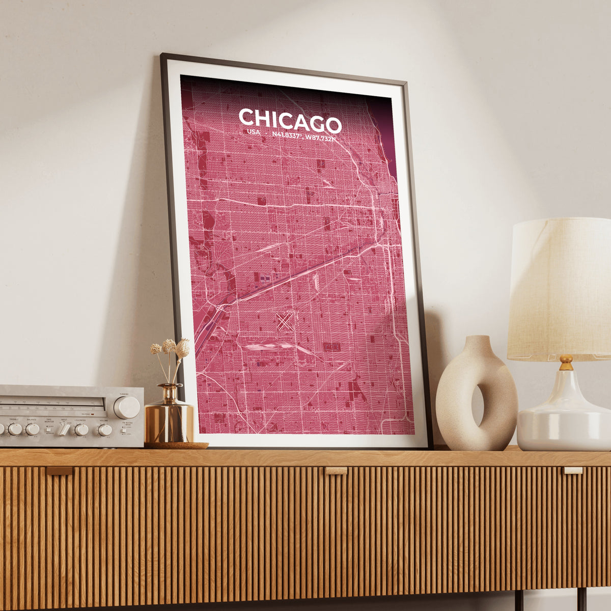 Chicago Scarlet Map Poster