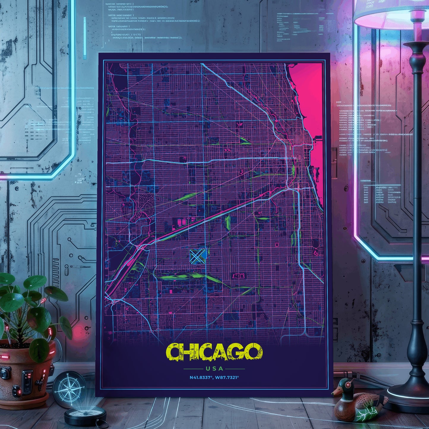 Chicago Cyberpunk Map Poster