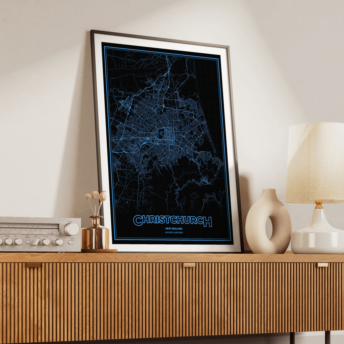 Christchurch Phosphor Map Poster - IBM Blue