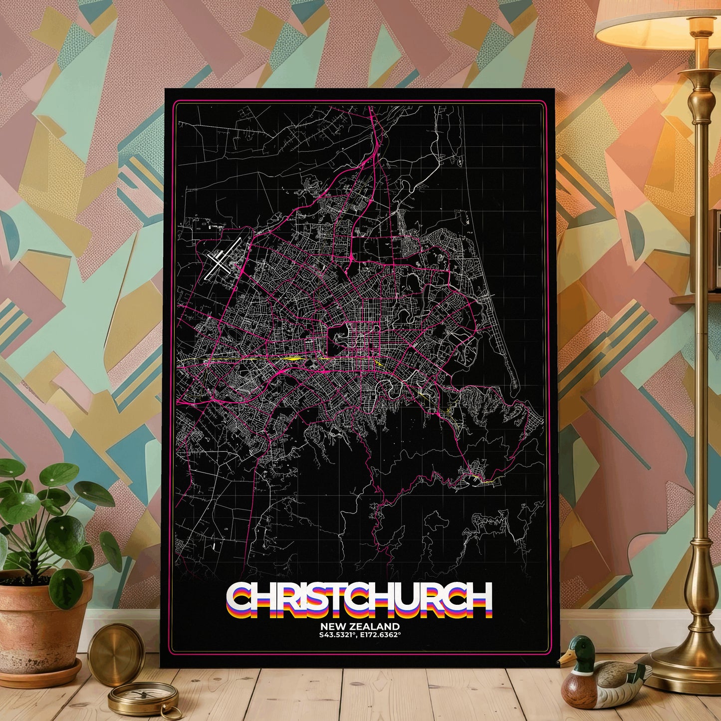 Christchurch Retro Map Poster