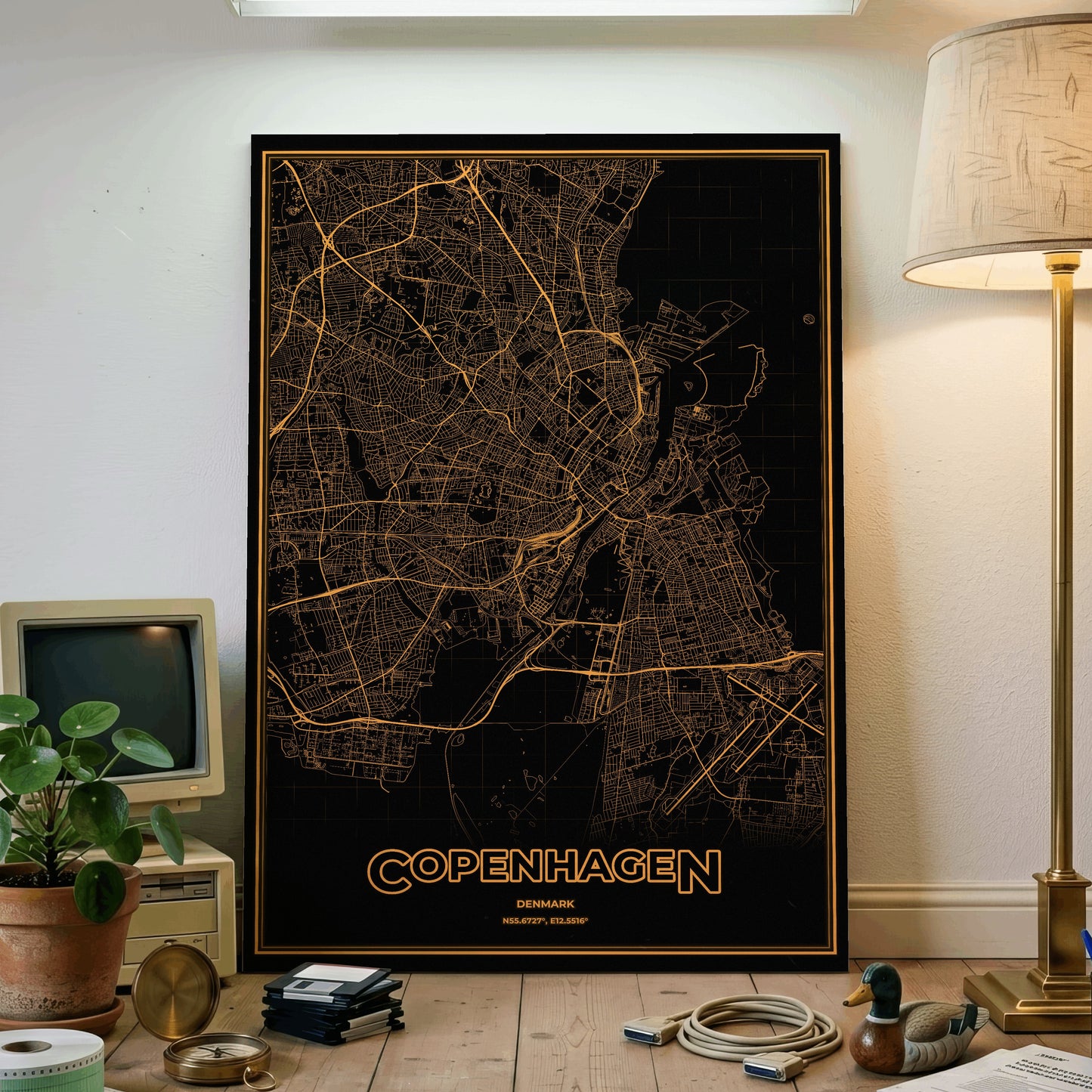 Copenhagen Phosphor Map Poster - Amber CRT