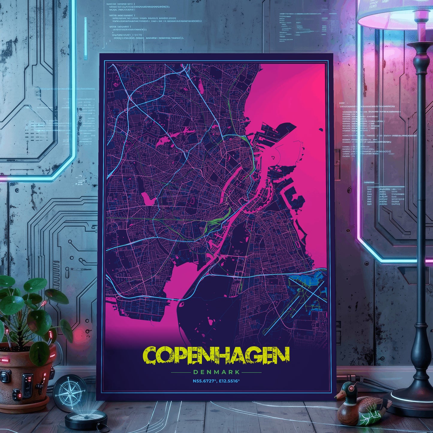 Copenhagen Cyberpunk Map Poster