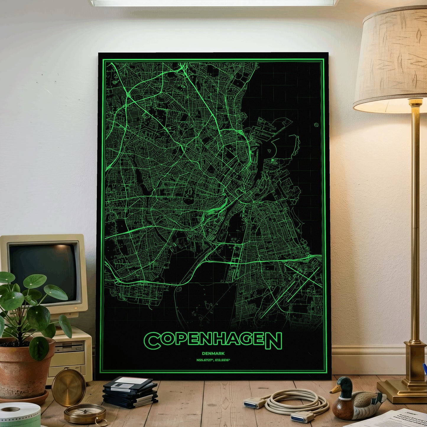 Copenhagen Phosphor Map Poster - Phosphor Green