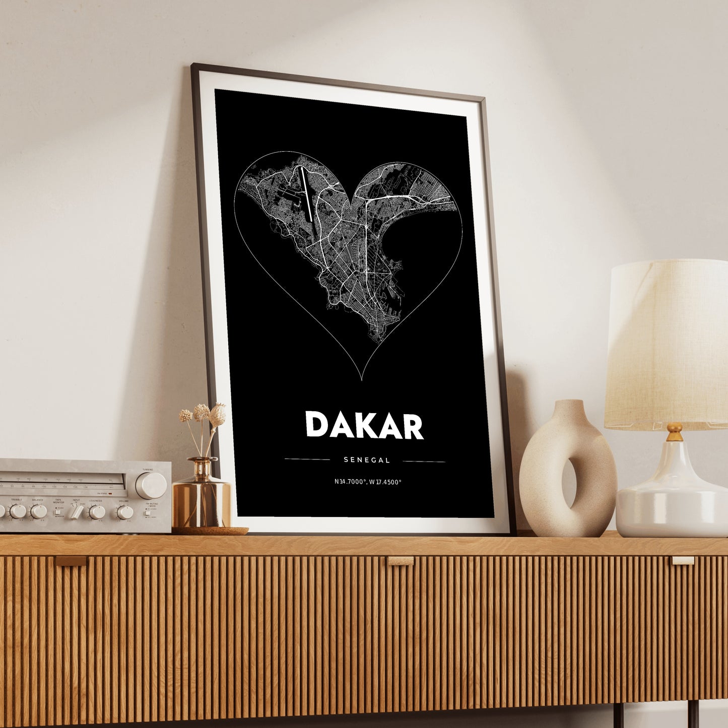 Dakar Heart Map Poster
