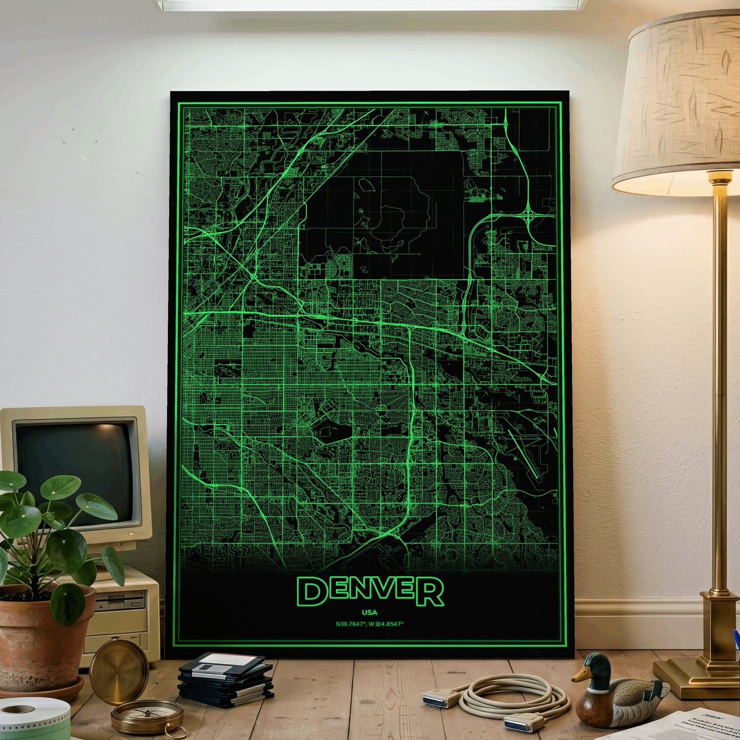 Denver Phosphor Map Poster - Phosphor Green