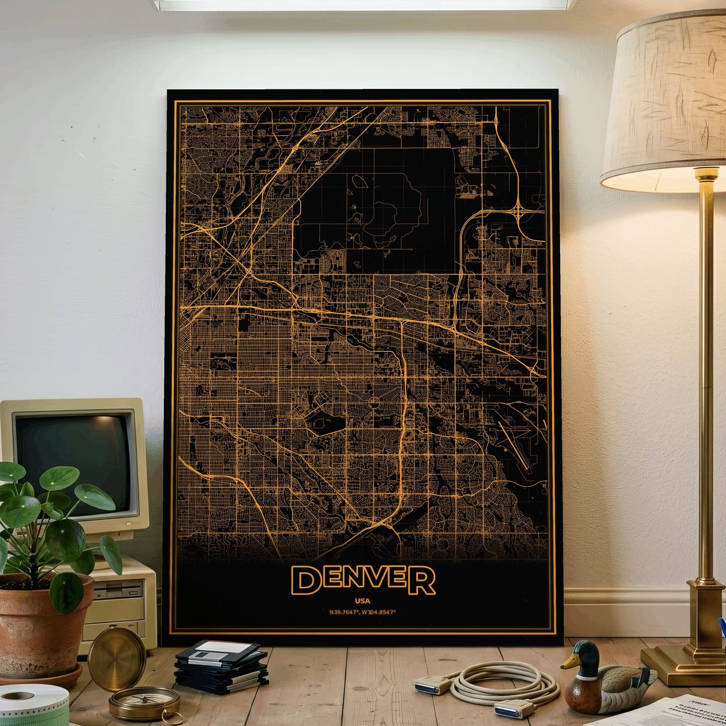 Denver Phosphor Map Poster - Amber CRT