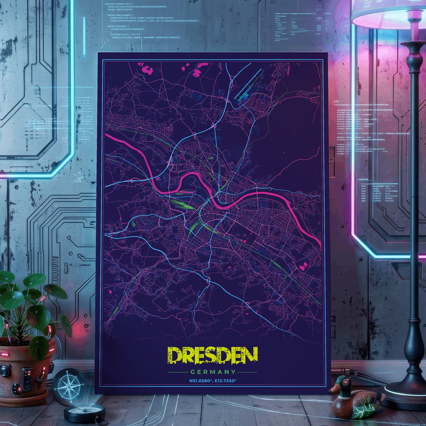 Dresden Cyberpunk Map Poster