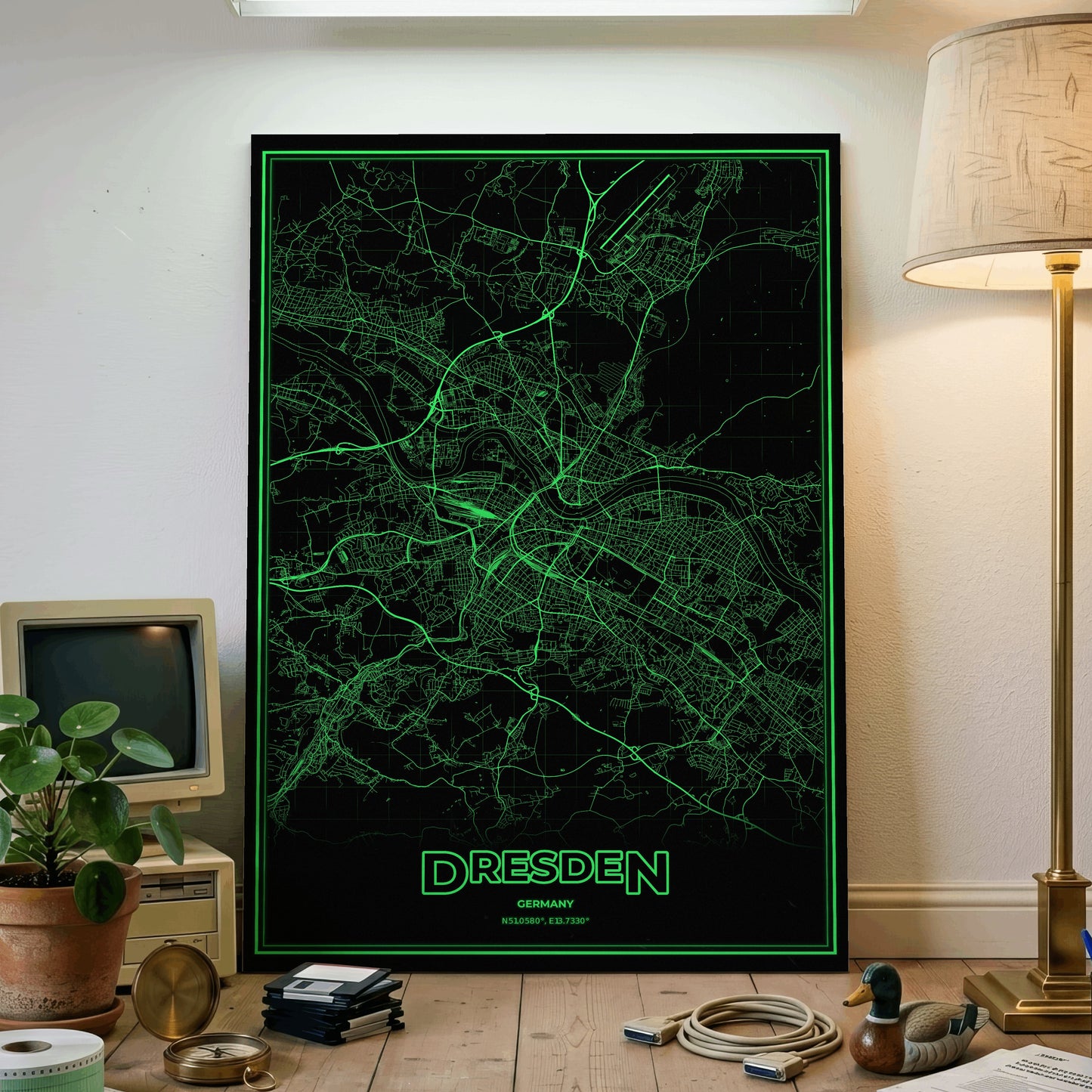 Dresden Phosphor Map Poster - Phosphor Green