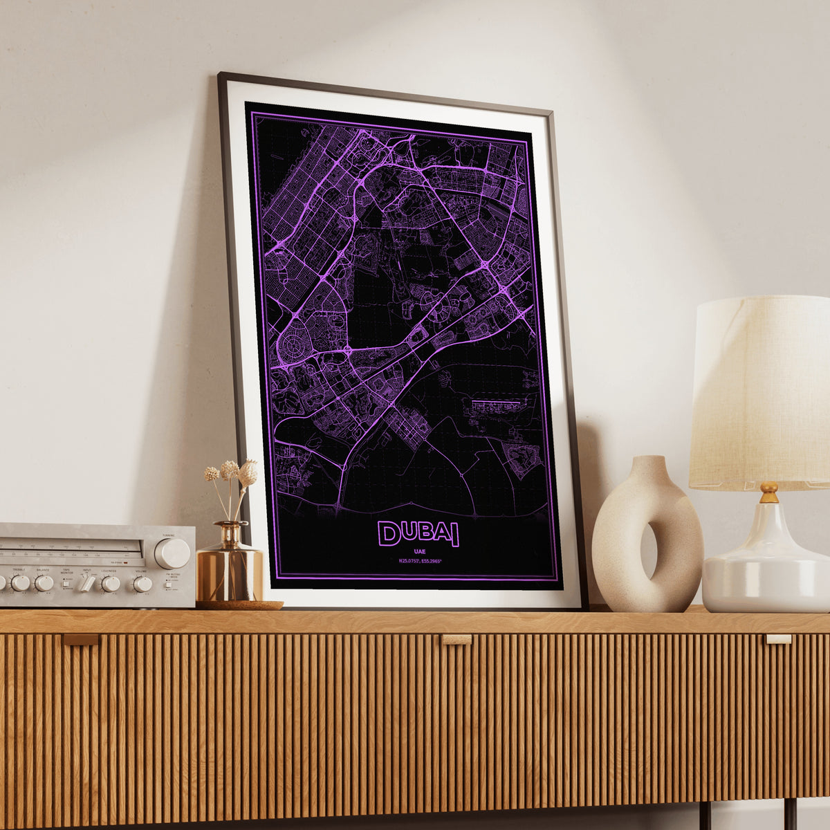 Dubai Phosphor Map Poster - EGA Violet
