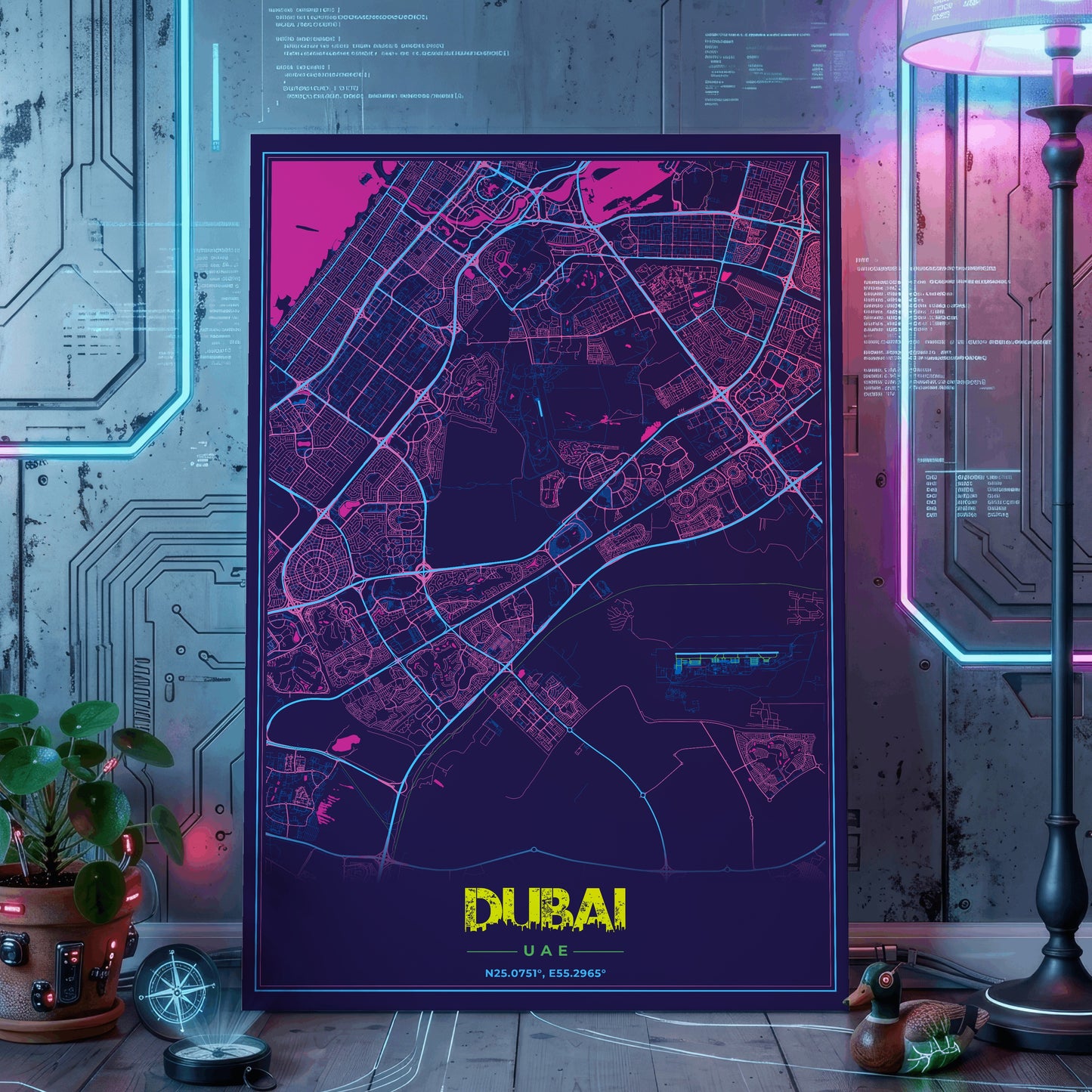 Dubai Cyberpunk Map Poster